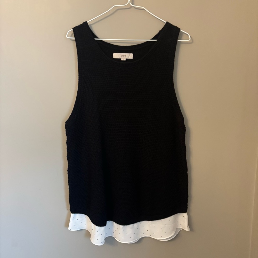 LOFT Sleeveless Sweater Top – Black with Polka Dot Hem Size L